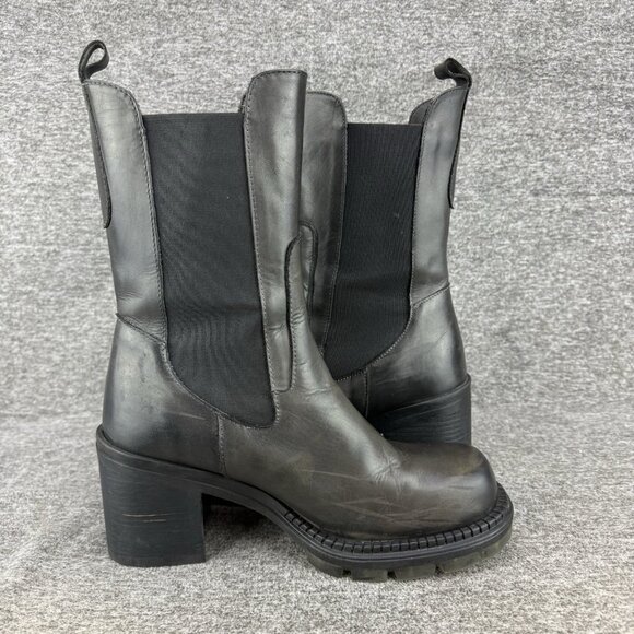 ✅Emanuele Crasto Boots Women's 39/8.5 Chunky Heel Mid Calf Grey Pull On Leather - Picture 10 of 11